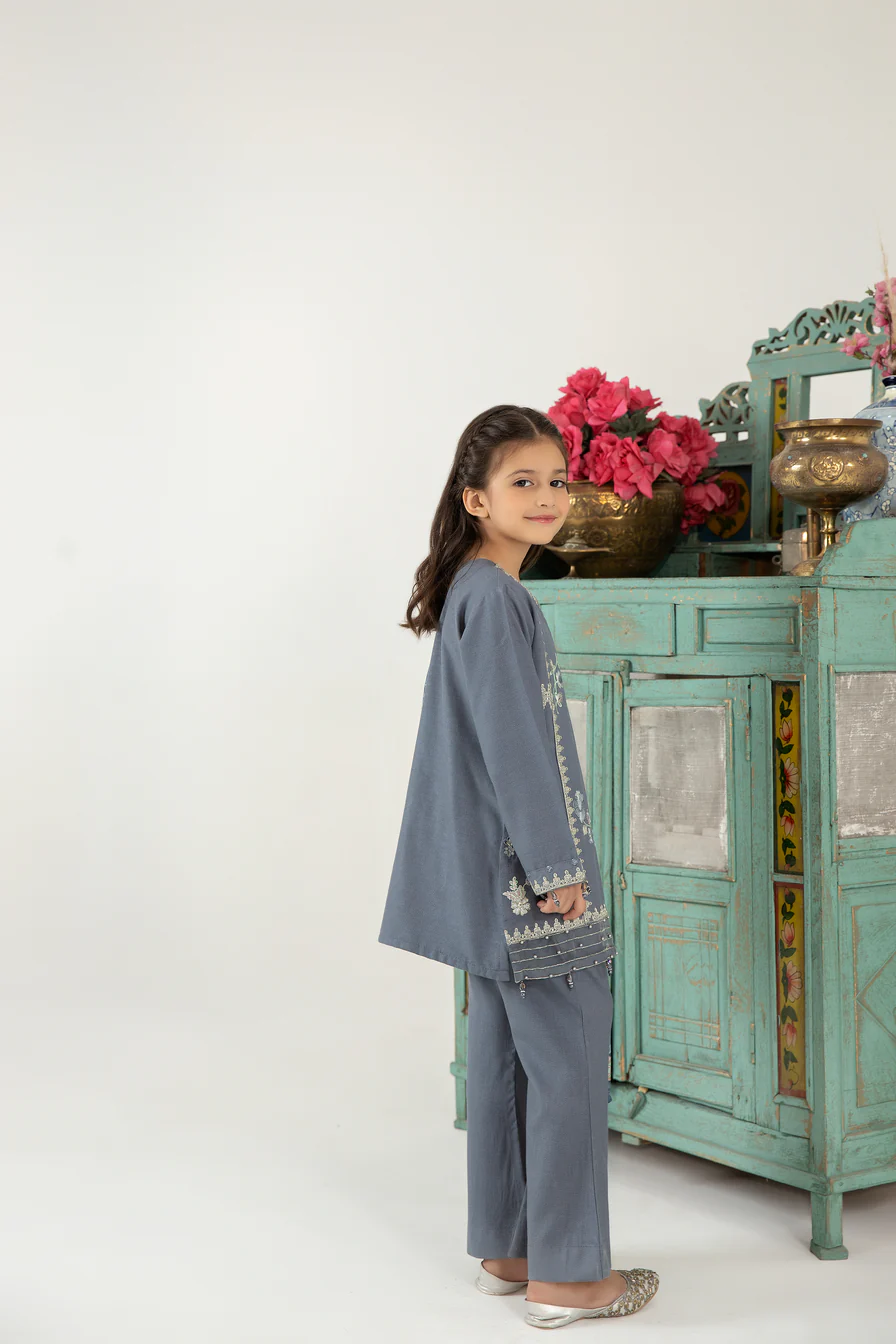Mona Kids Embroidered Dhanak Dress K09 - Image 3