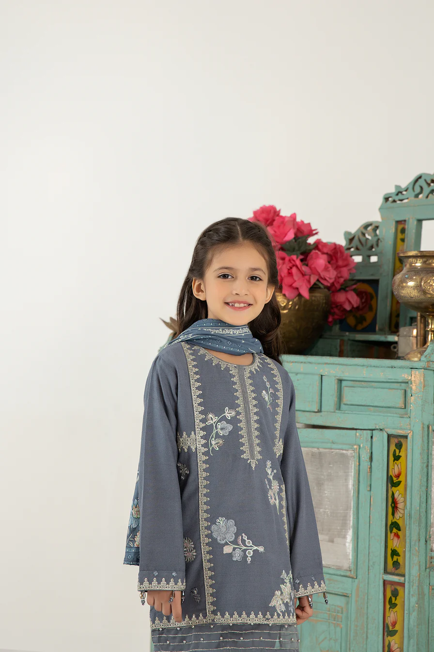 Mona Kids Embroidered Dhanak Dress K09 - Image 4