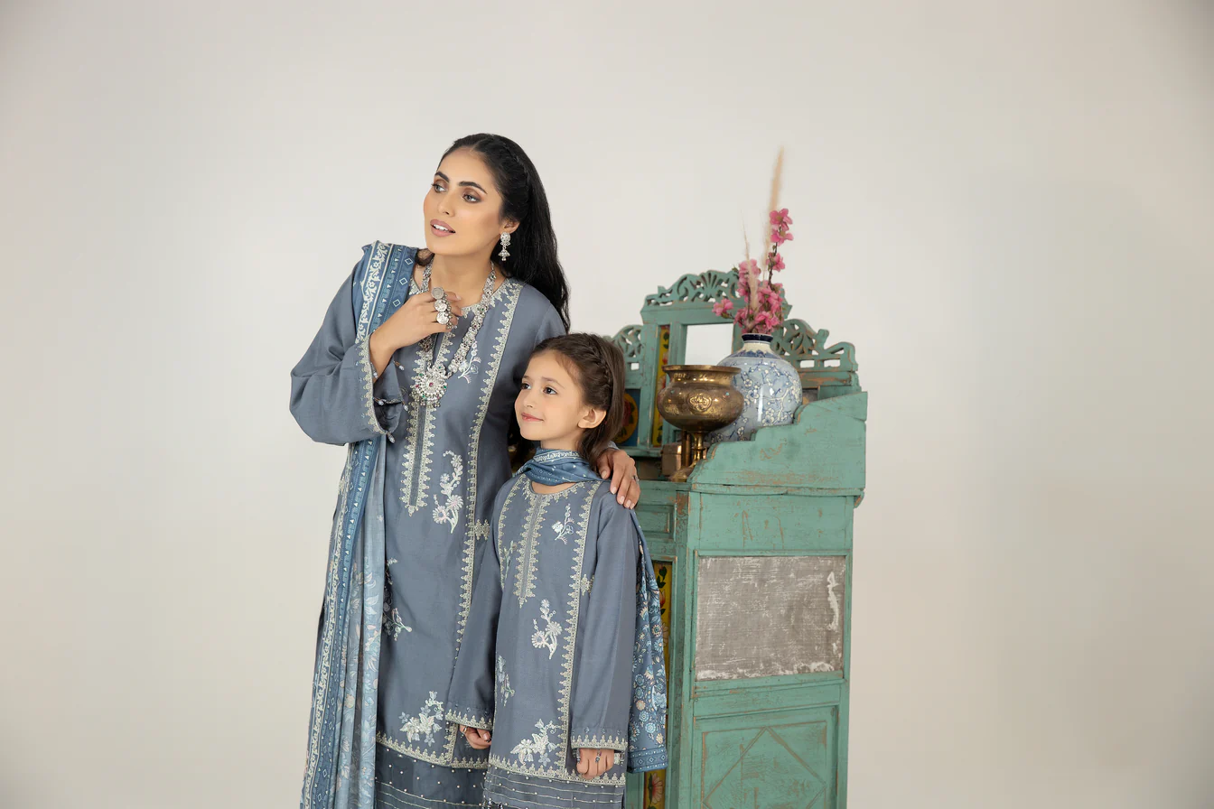 Mona Kids Embroidered Dhanak Dress K09 - Image 5