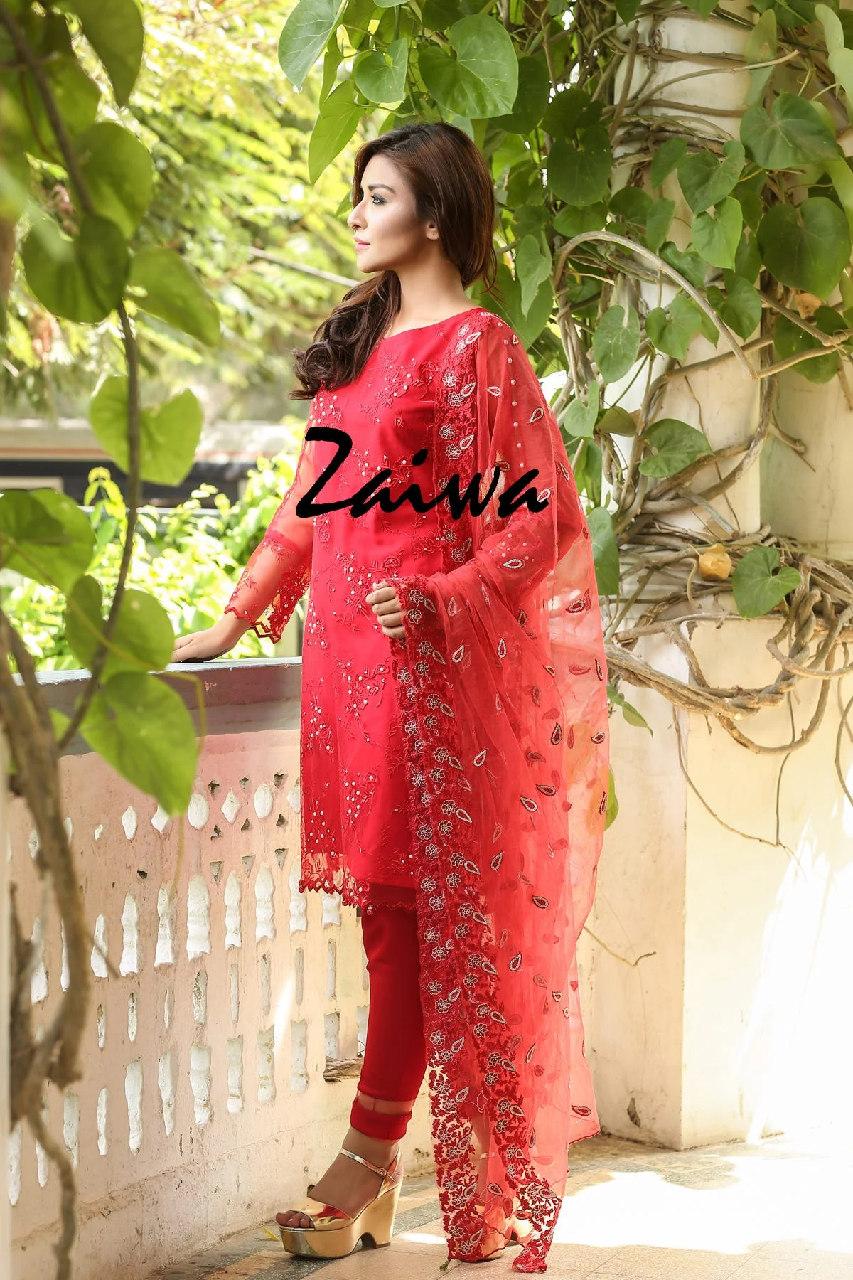 Red Charm luxury Pret by Zaiwa - Image 3