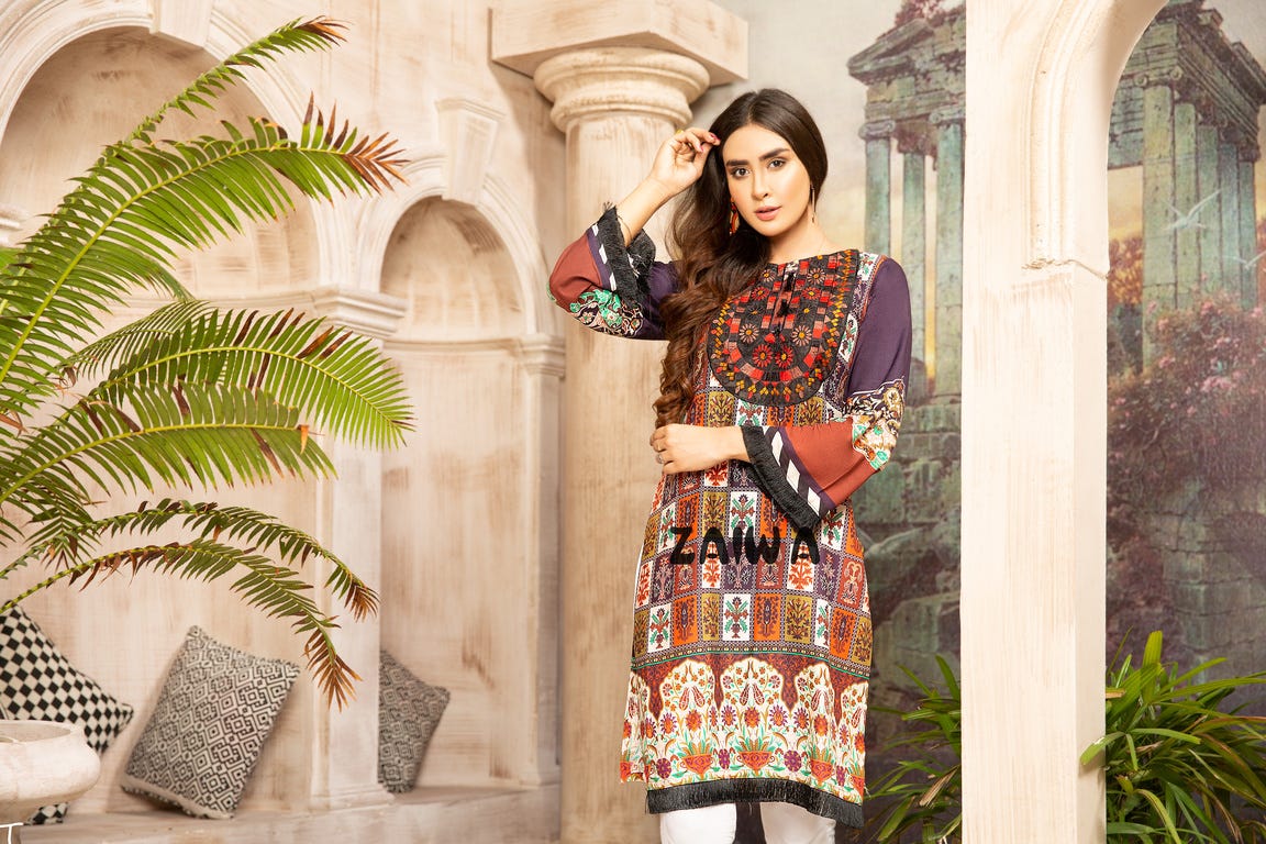 Winter Ready to Wear Embroidered Kurta by Zaiwa 05 - Image 4